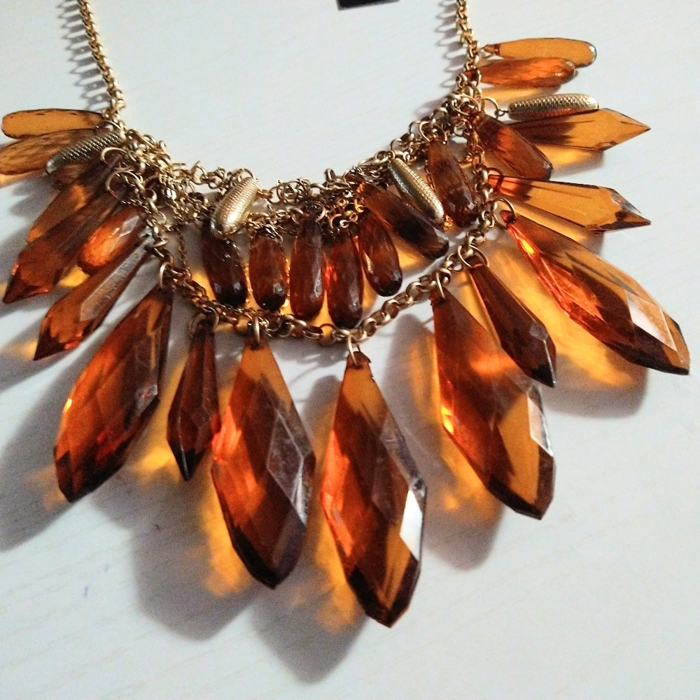 Chunky Chandelier Amber Color Bib Necklace Adjustable